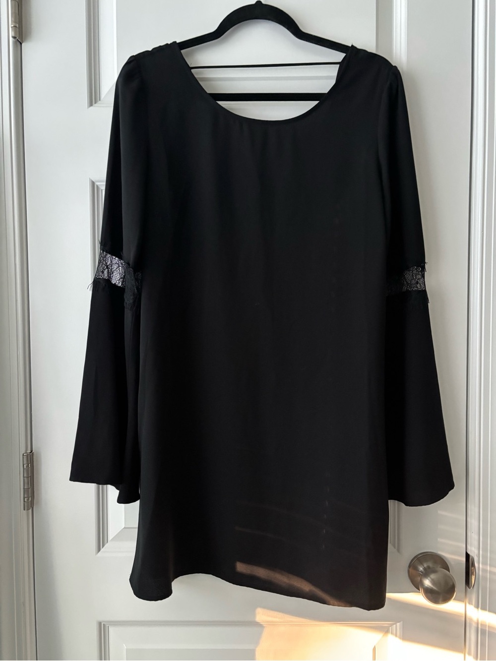 Leith Elegant Black Bell Sleeve Lace Trim Dress Size M
